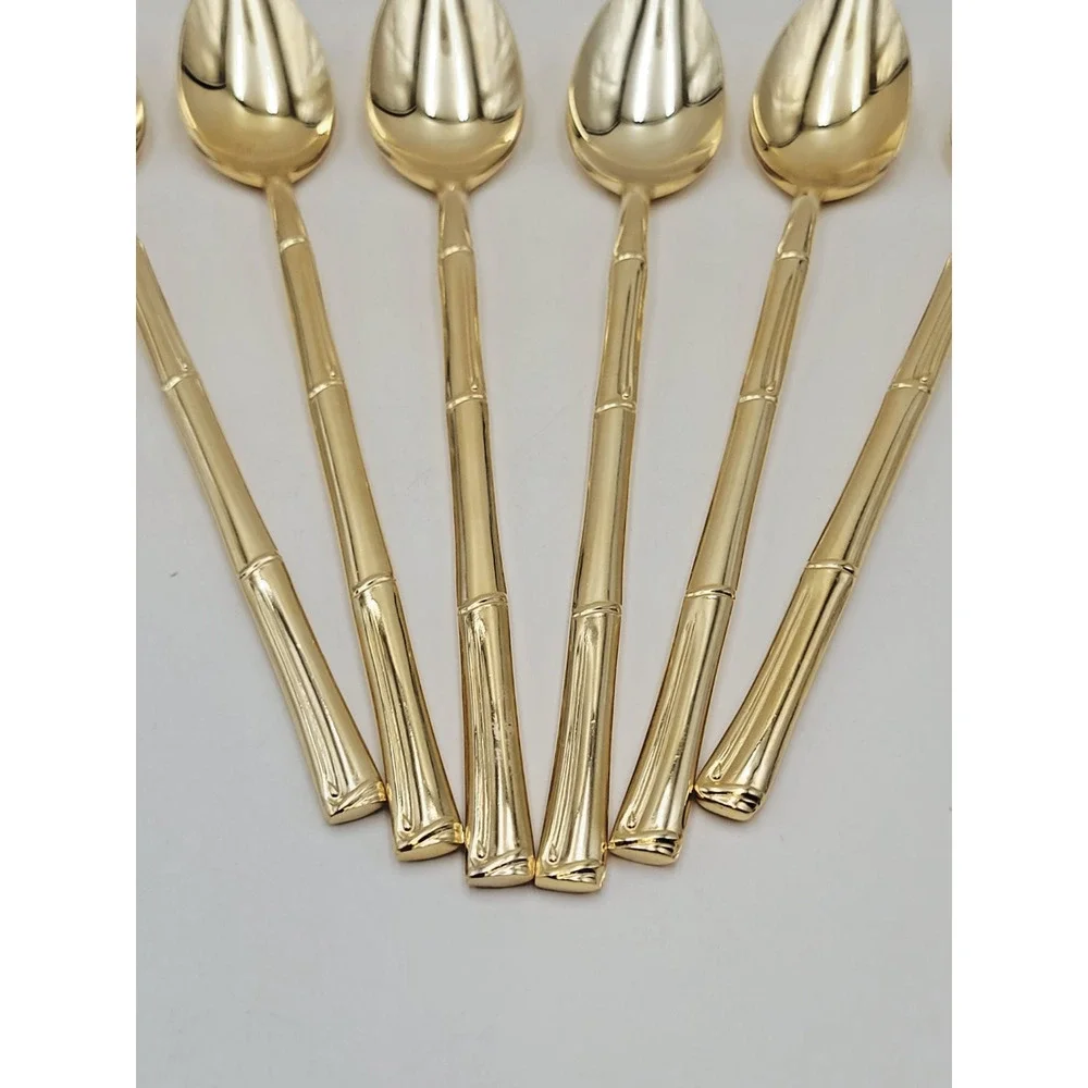 National Escapade Iced Tea Spoon 7.5 in Gold Plated Stainless Set of 6 Spoons